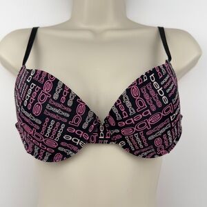 bebe Black Pink Logo Print Bra Sz 36B Padded Underwire T Shirt
